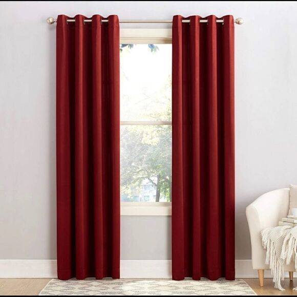 Sun Zero Barrow Energy Efficient Grommet Curtain Panel, 54" x 95", Red - Picture 1 of 7